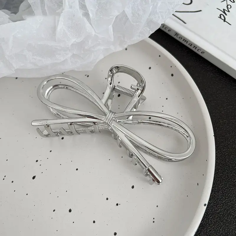 Large Hair Clip Multi-Silver Metal Geometric Shark Clip - Image 44