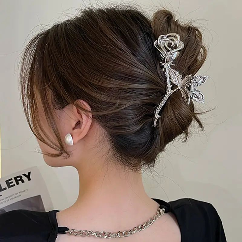 Large Hair Clip Multi-Silver Metal Geometric Shark Clip - Image 47