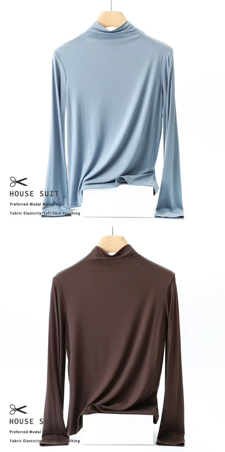 Women's Long Sleeve Collar Shirt Pink Modal — feature 14