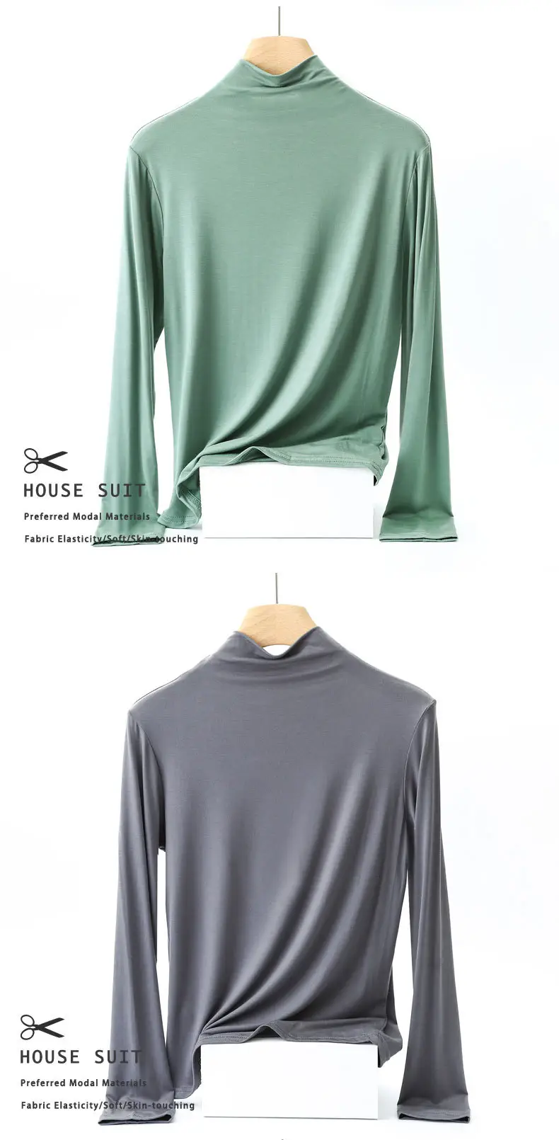 Women's Long Sleeve Collar Shirt Pink Modal — feature 15
