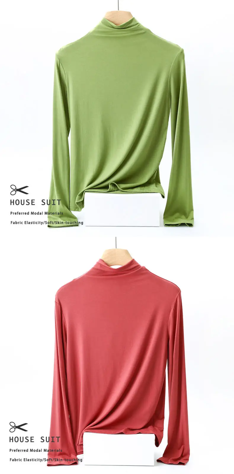 Women's Long Sleeve Collar Shirt Pink Modal — feature 16