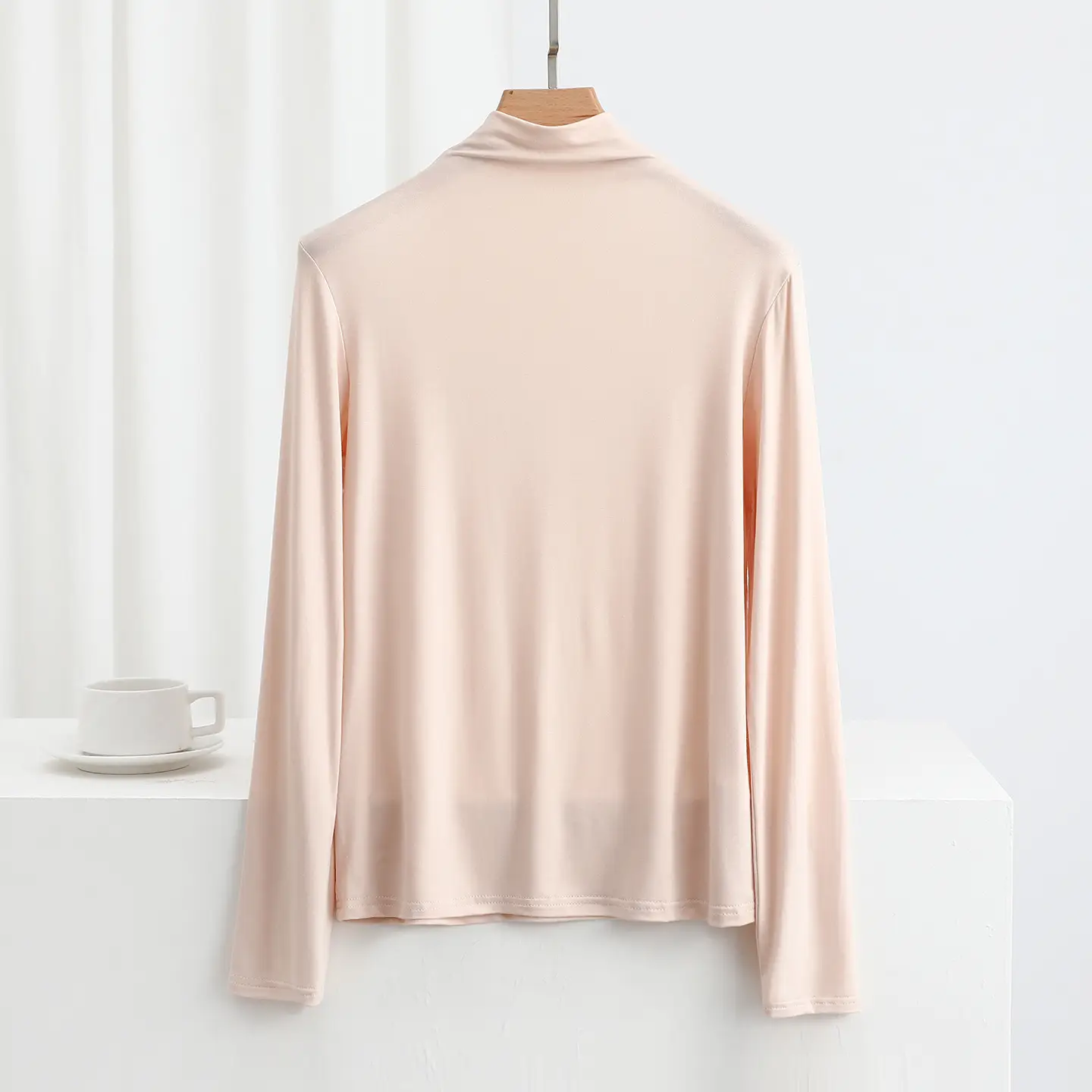 Women's Long Sleeve Collar Shirt Pink Modal - Image 13