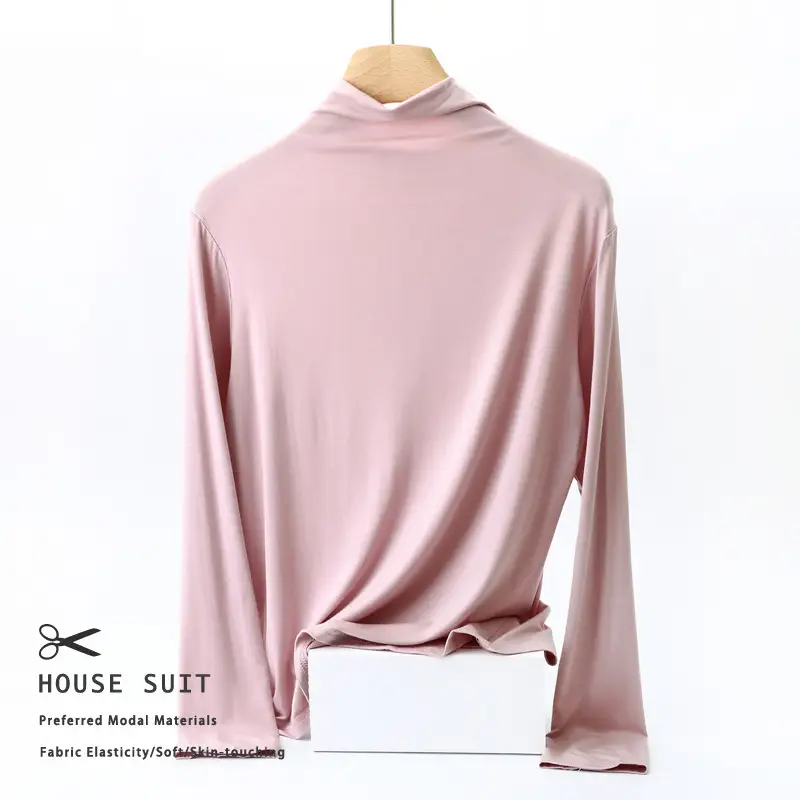 Women's Long Sleeve Collar Shirt Pink Modal - Image 3