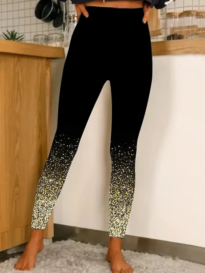 Black Printed Pencil Leggings High Waist Women