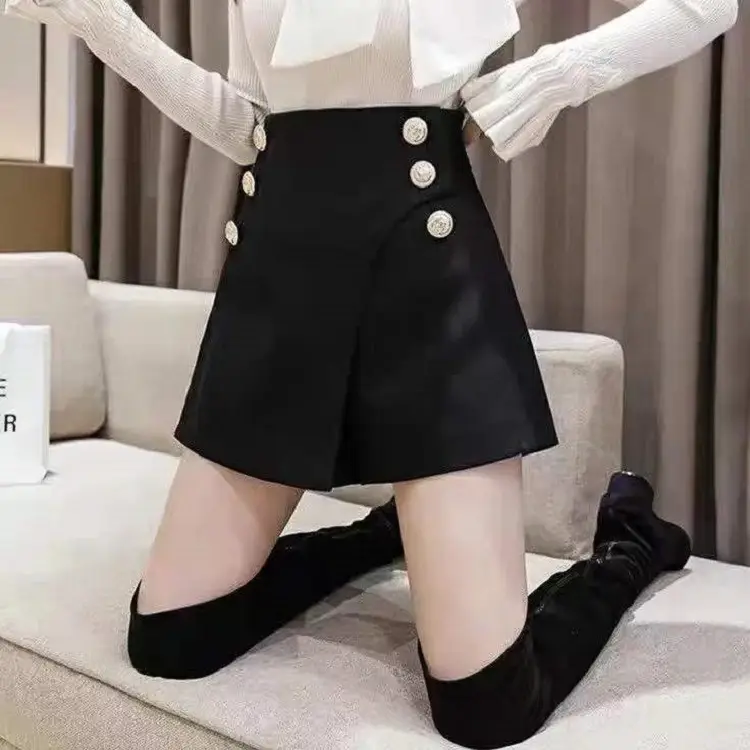 Women Woolen Skirt Set High Waist Wide Leg Winter 2024