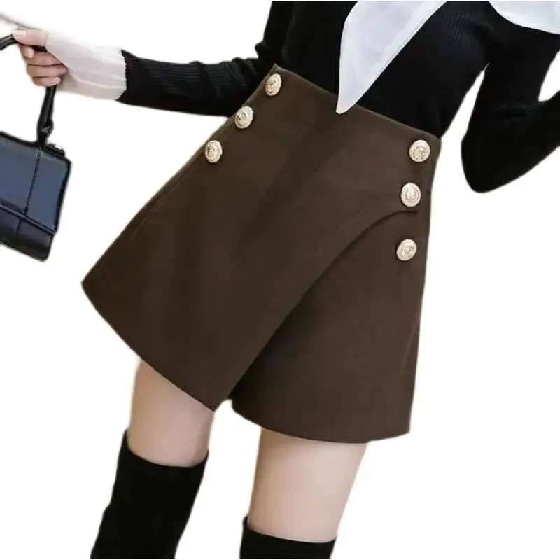 Women Woolen Skirt Set High Waist Wide Leg Winter 2024