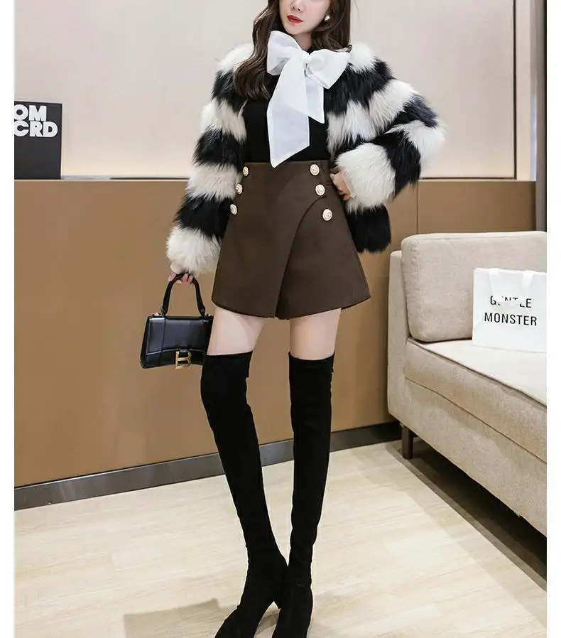 Women Woolen Skirt Set High Waist Wide Leg Winter 2024 — feature 5