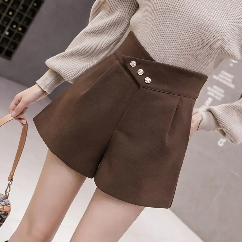 Women Woolen Skirt Set High Waist Wide Leg Winter 2024