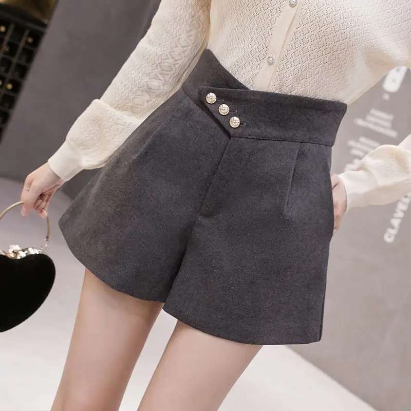 Women Woolen Skirt Set High Waist Wide Leg Winter 2024