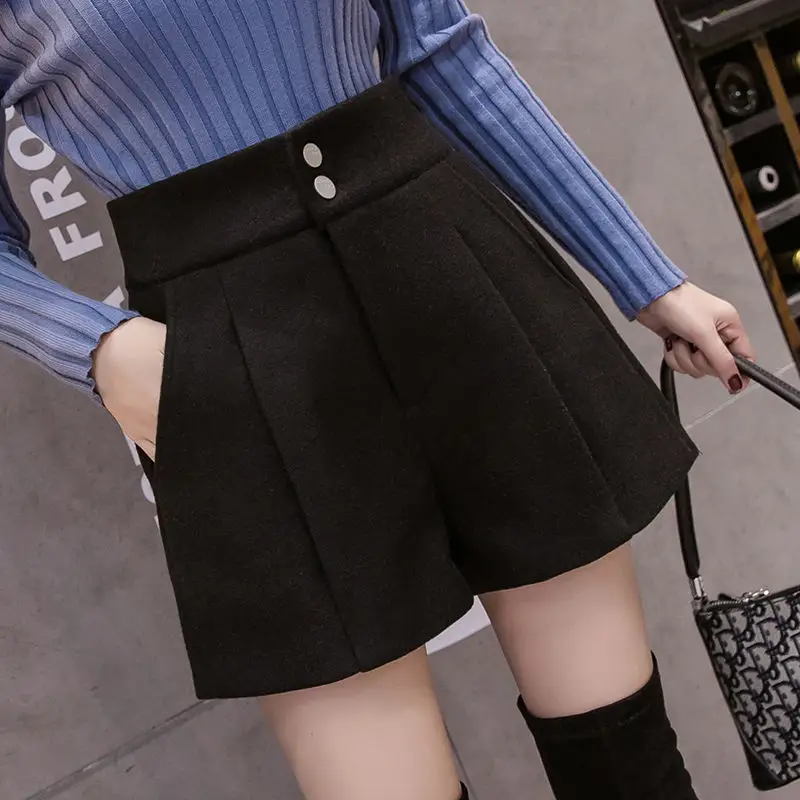Women Woolen Skirt Set High Waist Wide Leg Winter 2024