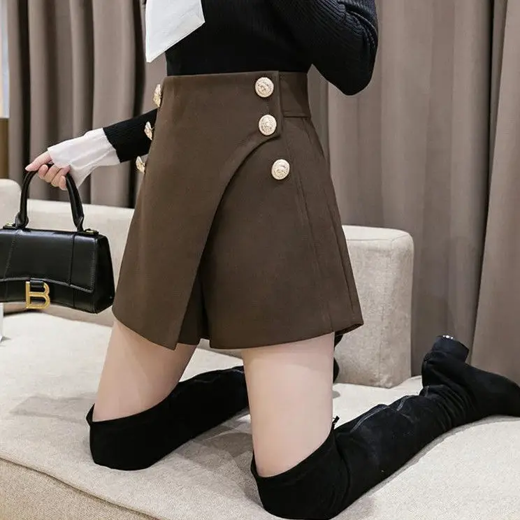 Women Woolen Skirt Set High Waist Wide Leg Winter 2024