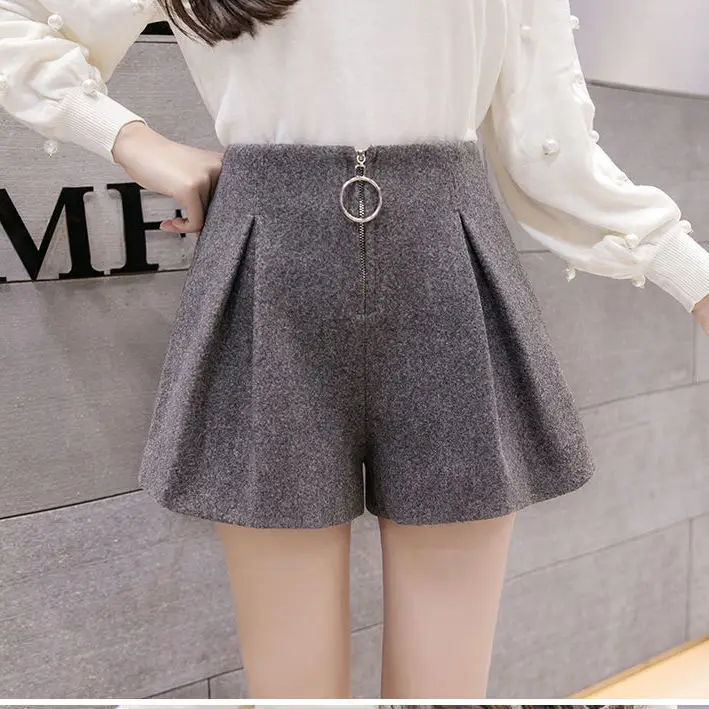 Women Woolen Skirt Set High Waist Wide Leg Winter 2024