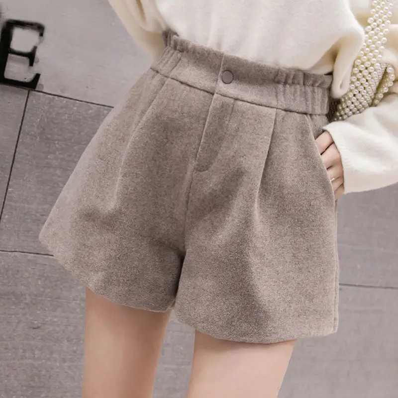 Women Woolen Skirt Set High Waist Wide Leg Winter 2024
