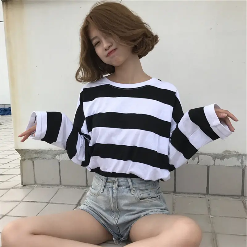 Autumn Long Sleeve Striped T-Shirt for Women Korean Style Loose Fit - Image 3