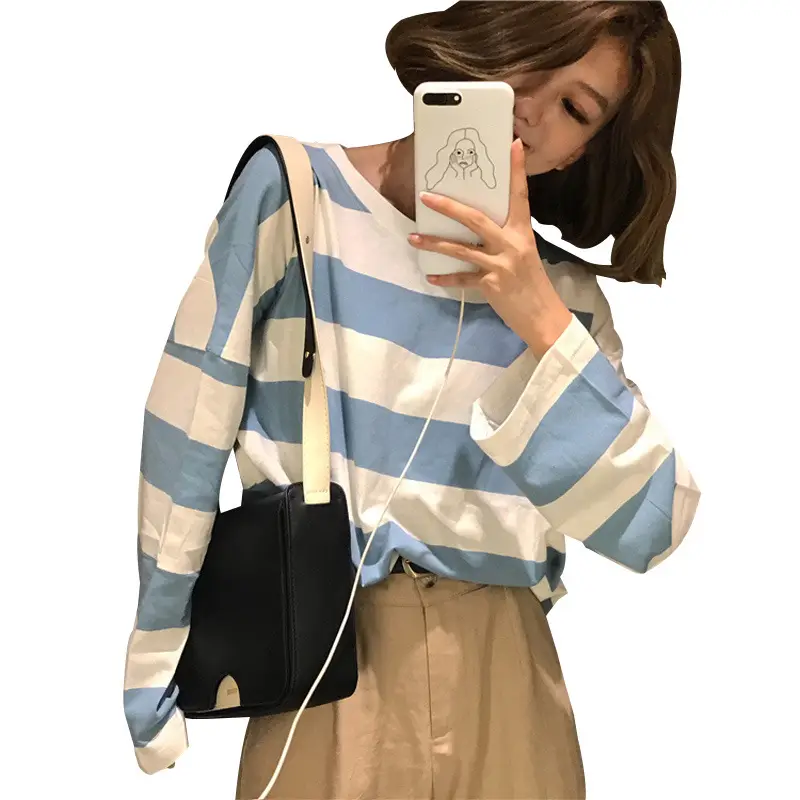 Autumn Long Sleeve Striped T-Shirt for Women Korean Style Loose Fit - Image 5