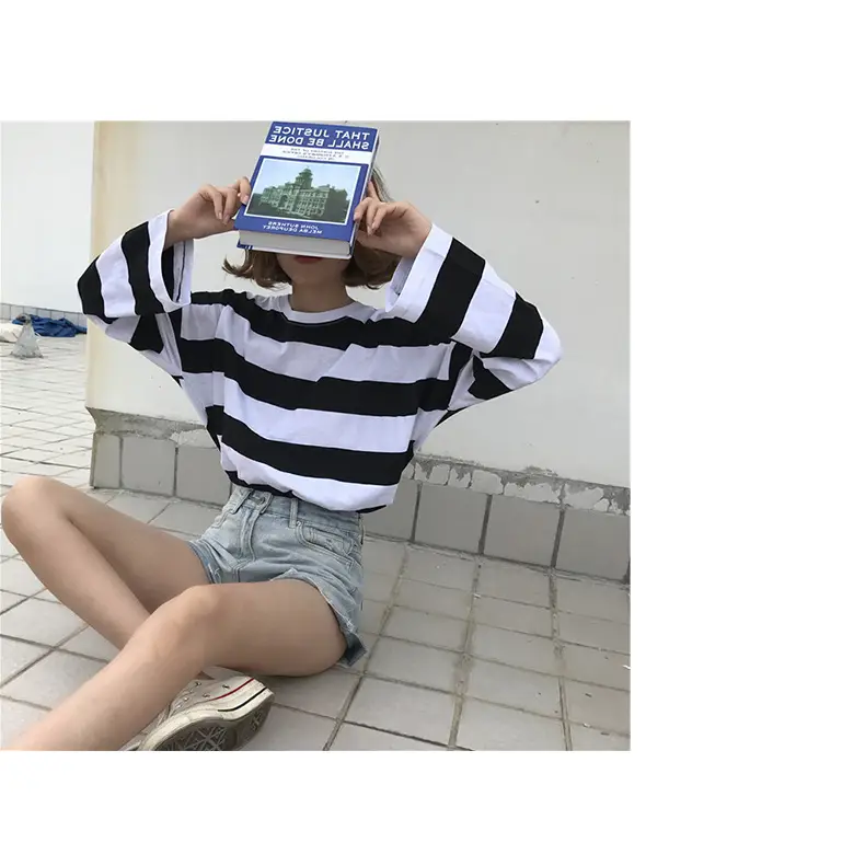 Autumn Long Sleeve Striped T-Shirt for Women Korean Style Loose Fit — feature 2