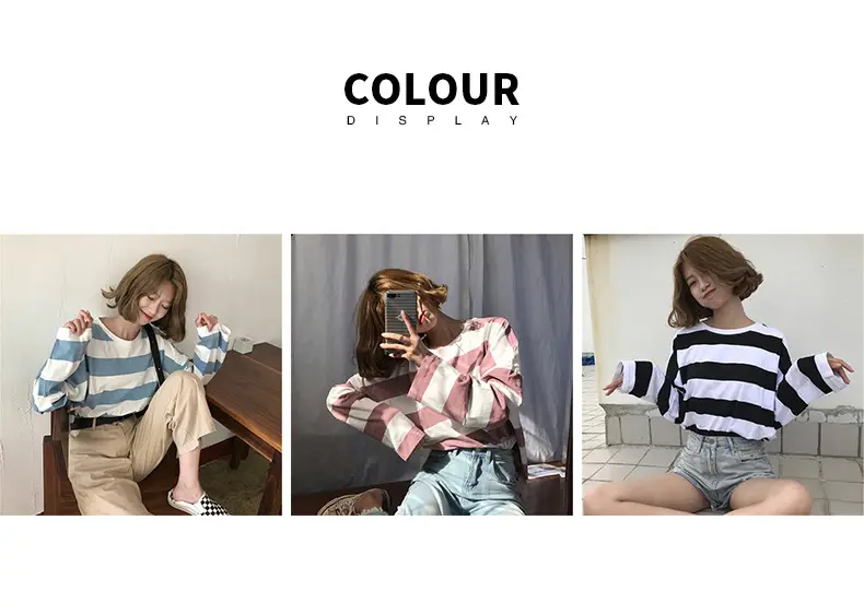 Autumn Long Sleeve Striped T-Shirt for Women Korean Style Loose Fit — feature 8