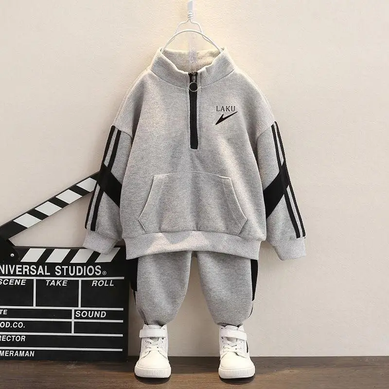 Children's 2-Piece Hooded Sweatshirt Set Black White Middle Large - Image 2