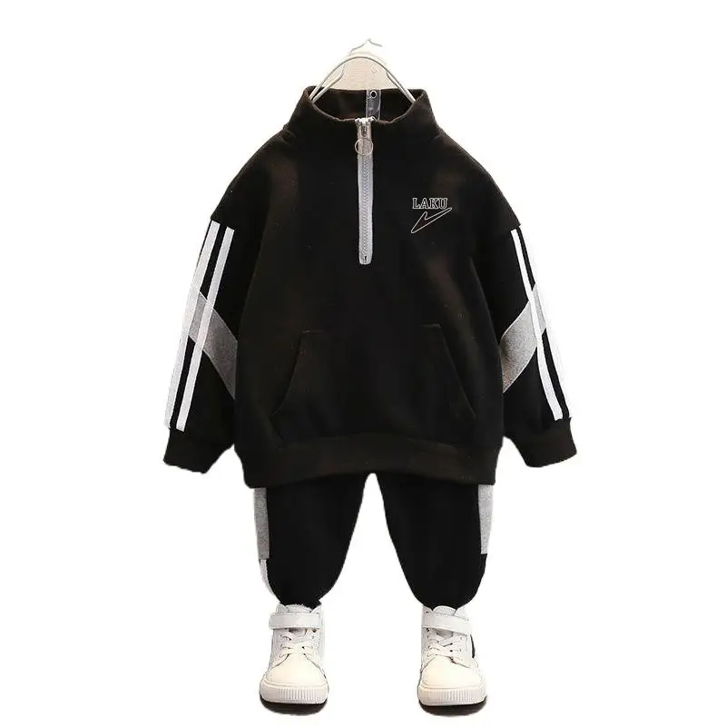 Children's 2-Piece Hooded Sweatshirt Set Black White Middle Large - Image 5