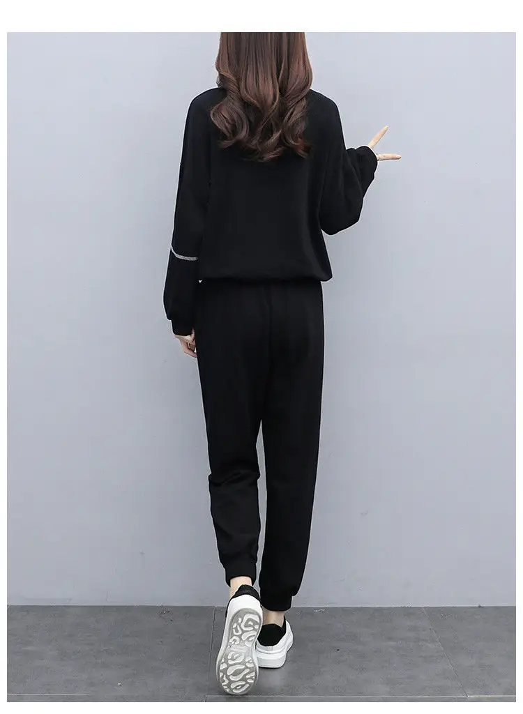Women's Black Zipper Sweatpants Set Large European Style — feature 19