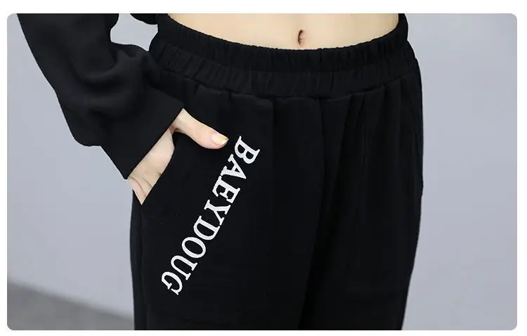 Women's Black Zipper Sweatpants Set Large European Style — feature 21