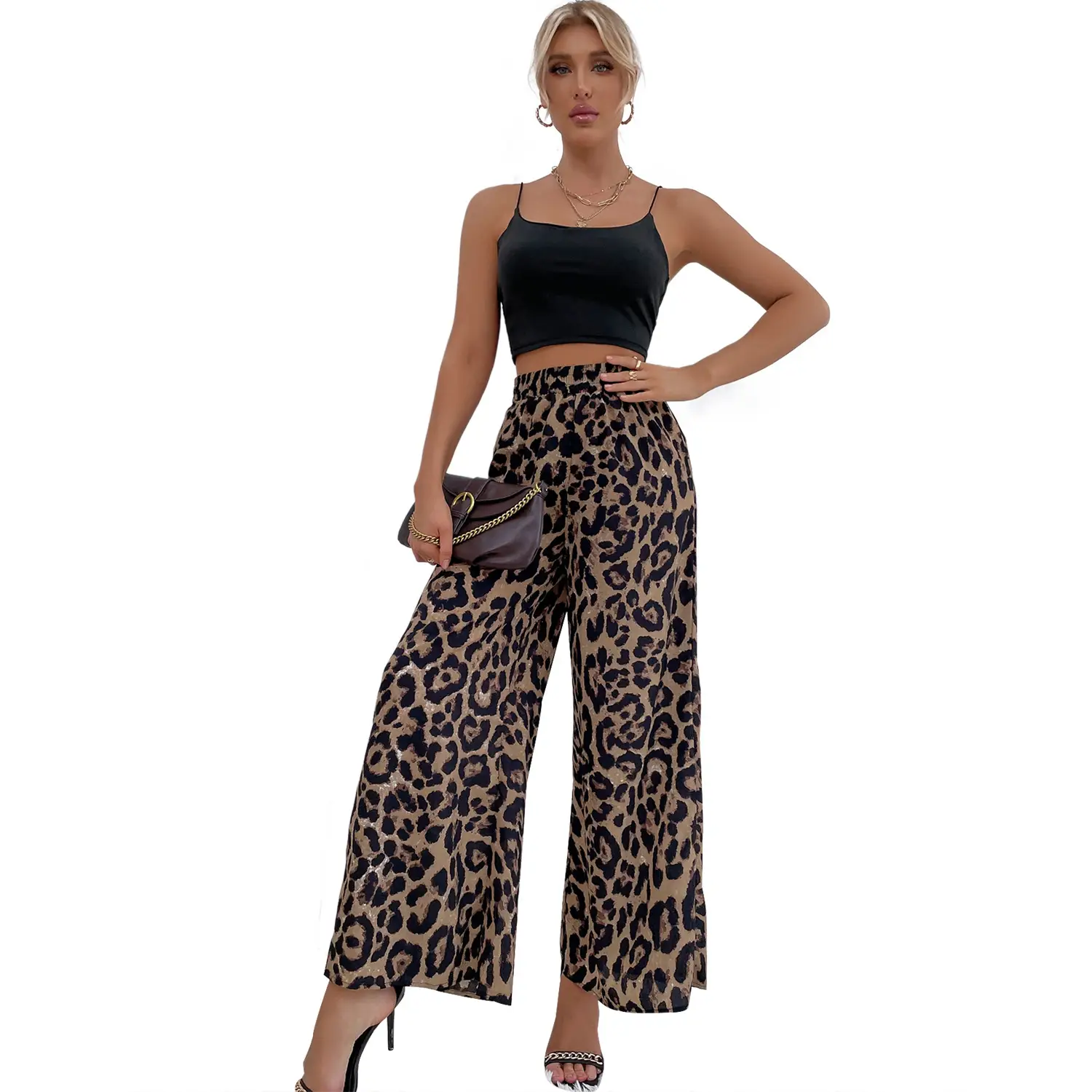 Women Leopard Print Casual Pants Set Europe America