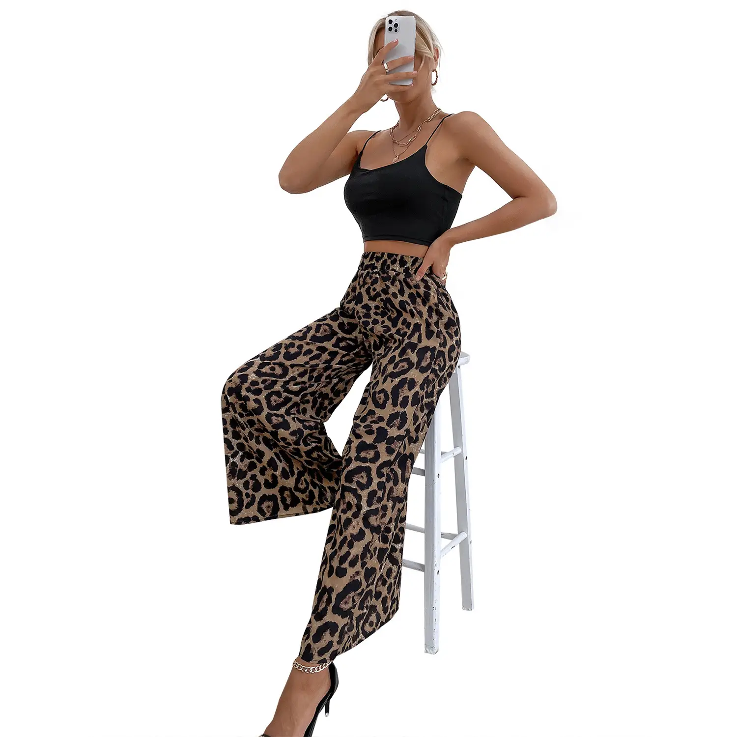 Women Leopard Print Casual Pants Set Europe America