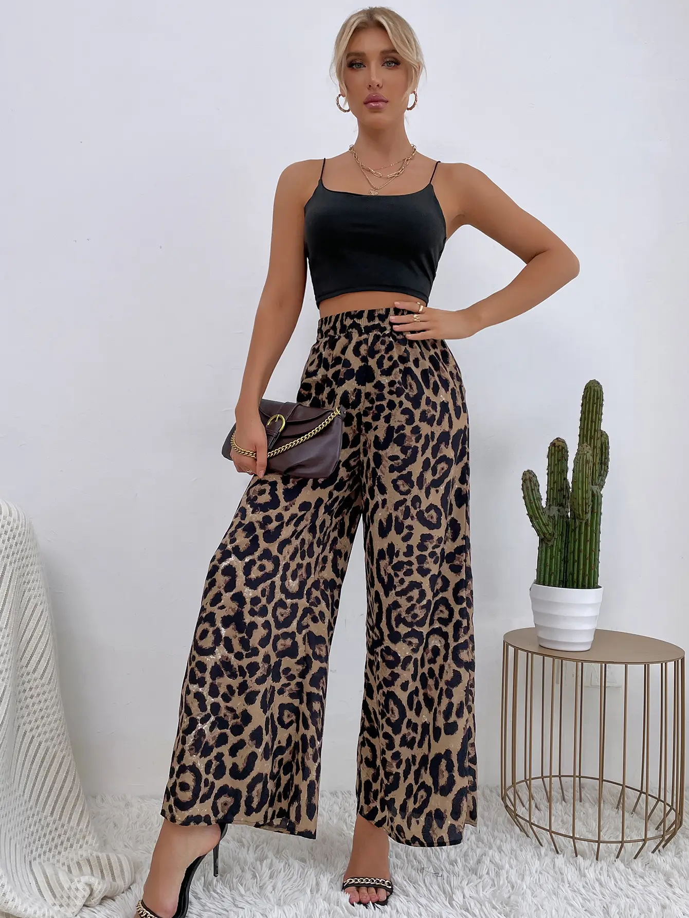 Women Leopard Print Casual Pants Set Europe America — feature 4