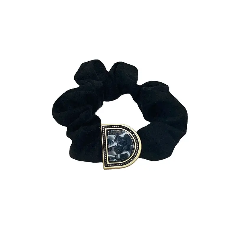 Black & Beige Letter D Hair Scrunchies with Heart Design