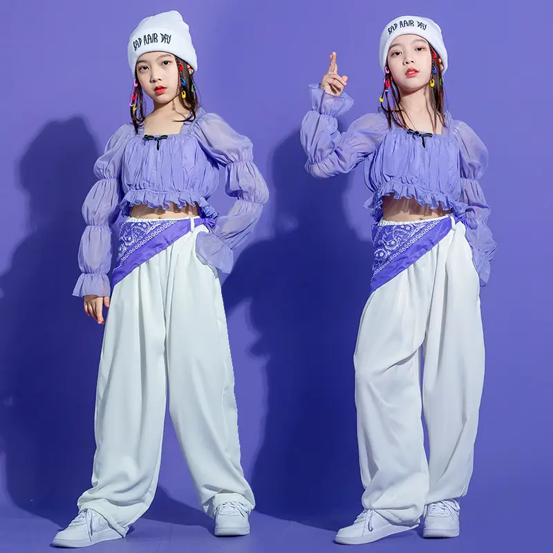 Girls Hip Hop Jazz Dance Suit White Crop Top Catwalk Costume