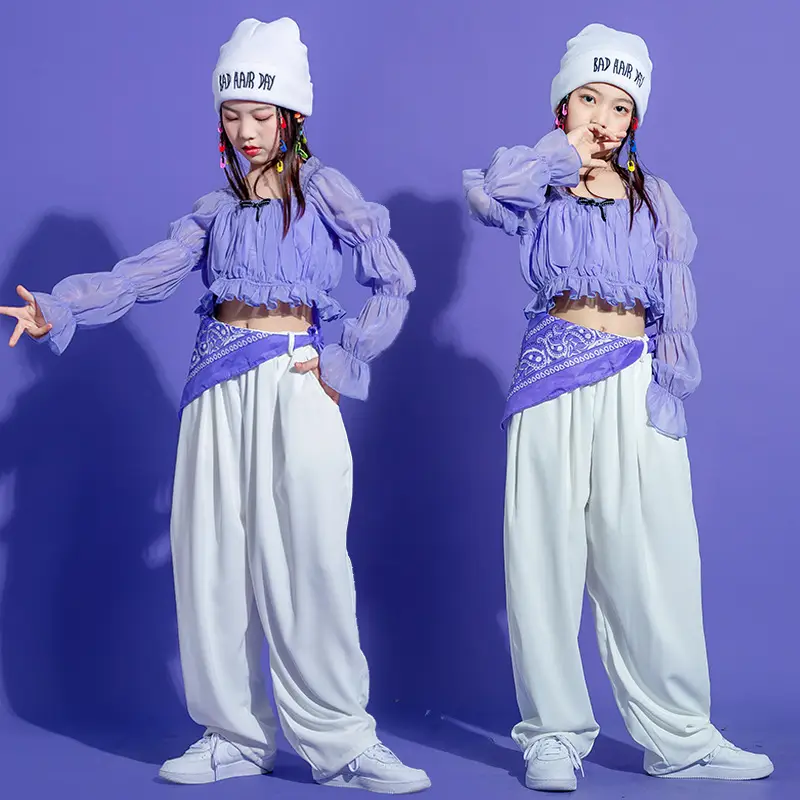 Girls Hip Hop Jazz Dance Suit White Crop Top Catwalk Costume