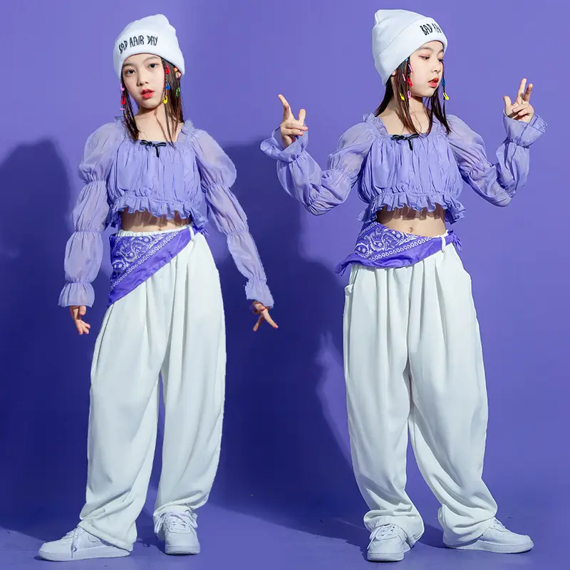 Girls Hip Hop Jazz Dance Suit White Crop Top Catwalk Costume