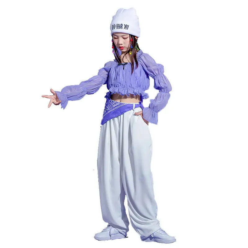 Girls Hip Hop Jazz Dance Suit White Crop Top Catwalk Costume