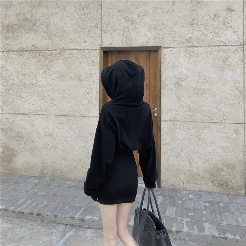 Women Fleece Lined Hooded Skirt Set Black — feature 11
