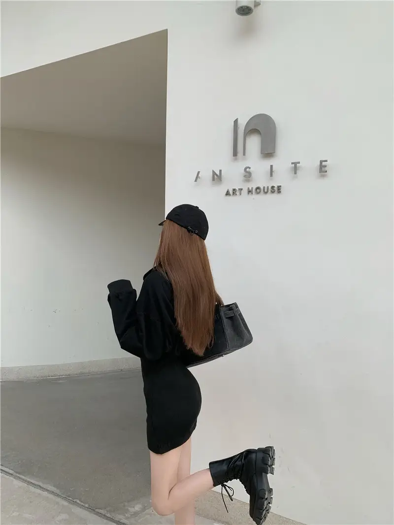 Women Fleece Lined Hooded Skirt Set Black — feature 18