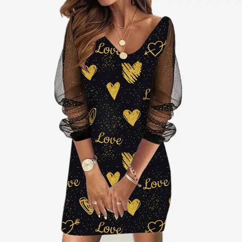 Black Sequin Perspective Mesh Women's Dress - Image 6