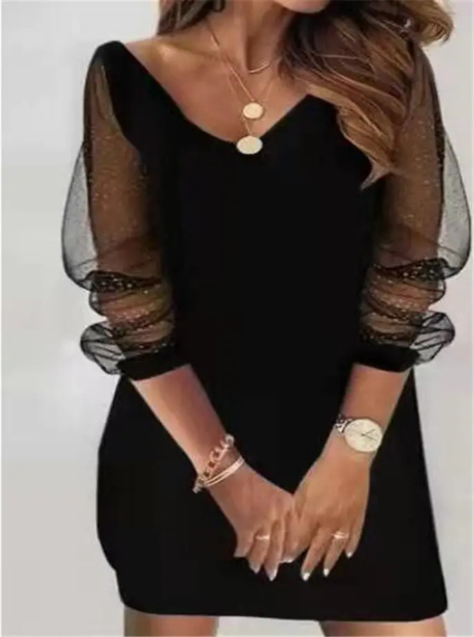 Black Sequin Perspective Mesh Women's Dress - Image 3