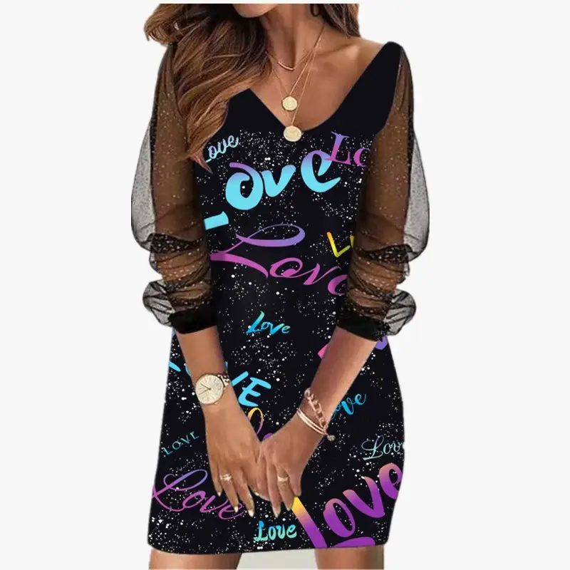 Black Sequin Perspective Mesh Women's Dress - Image 7