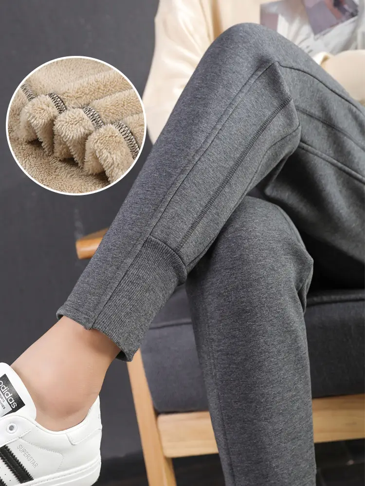 Women's Velvet Lined Sports Pants Black Winter Warm - Image 3