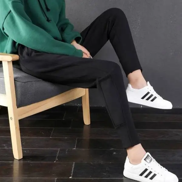 Women's Velvet Lined Sports Pants Black Winter Warm - Image 2