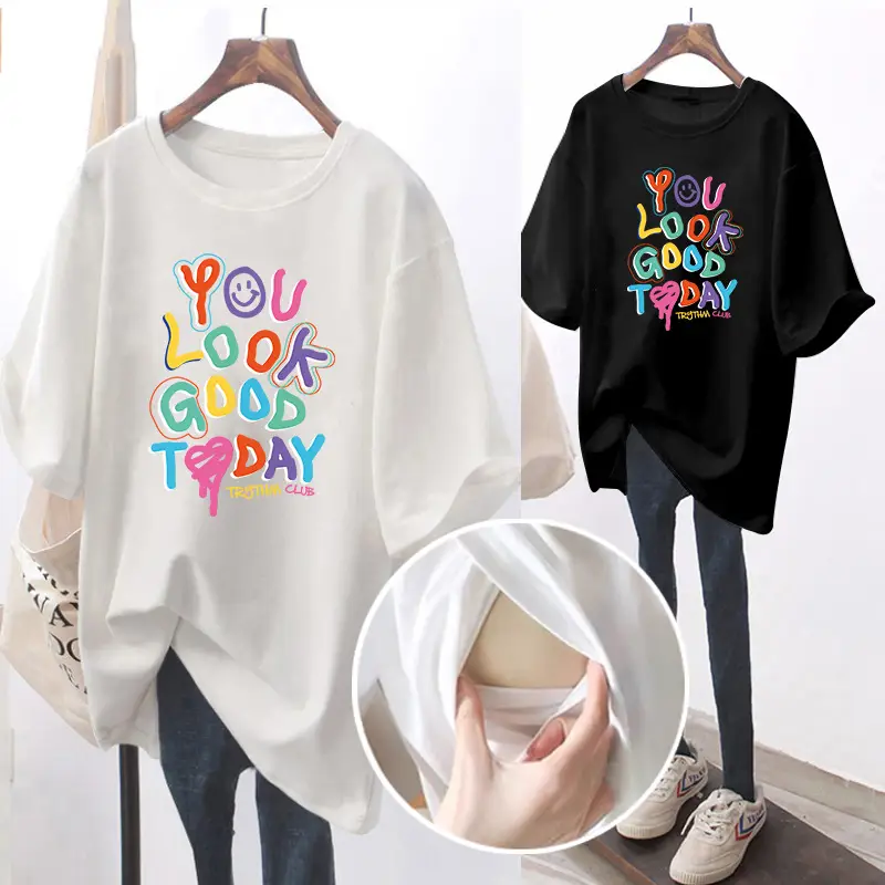Women Loose Printed T-Shirt Pink Summer