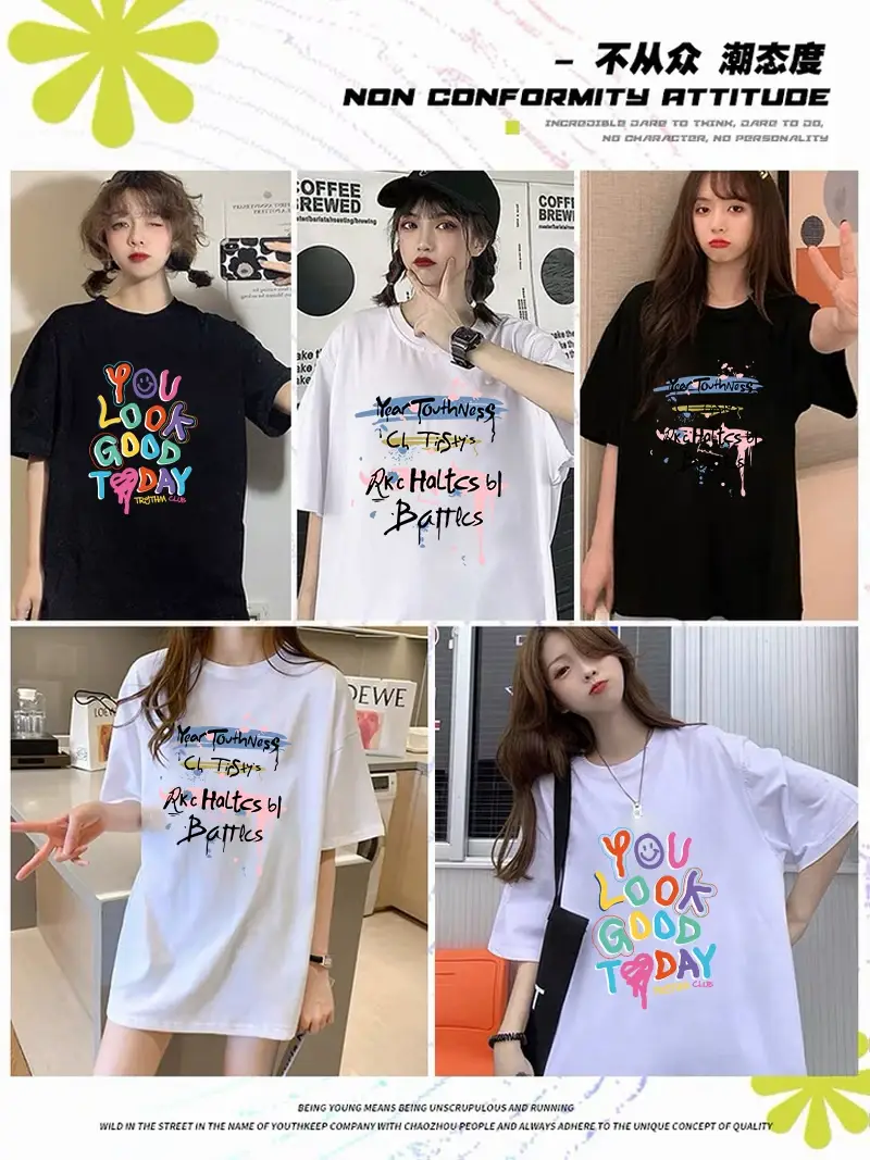 Women Loose Printed T-Shirt Pink Summer — feature 1