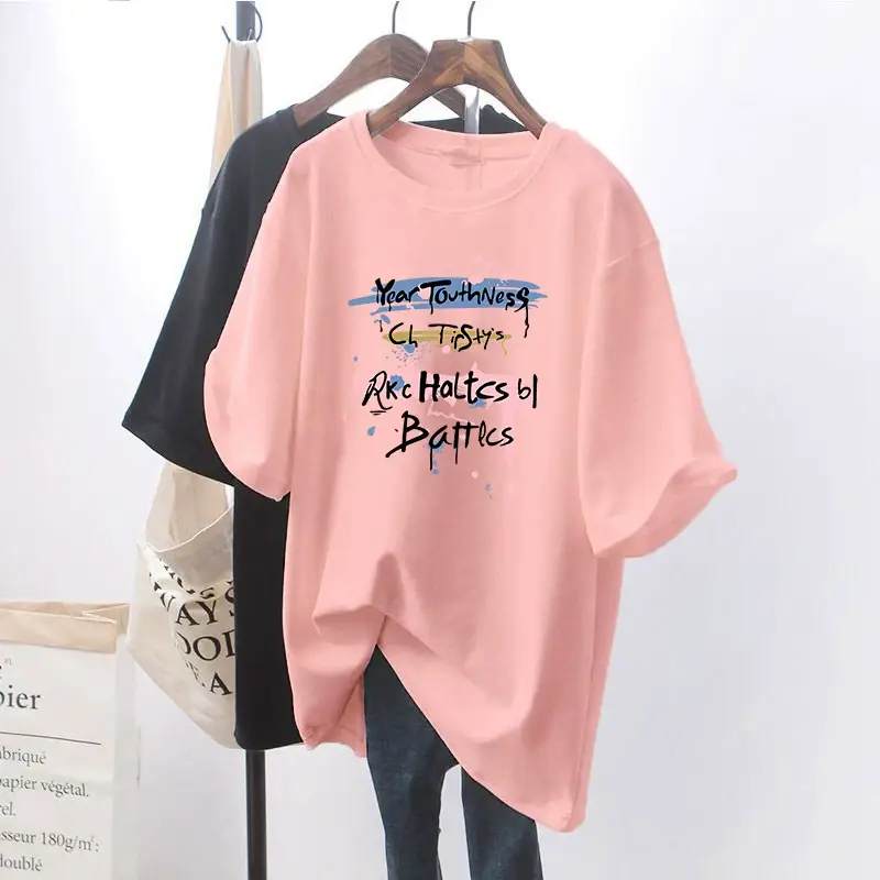 Women Loose Printed T-Shirt Pink Summer — feature 11