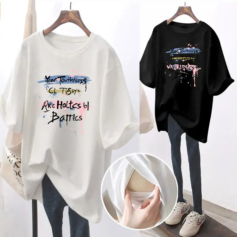 Women Loose Printed T-Shirt Pink Summer — feature 2