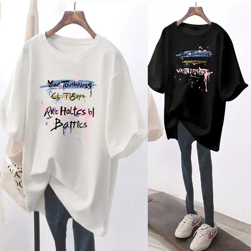 Women Loose Printed T-Shirt Pink Summer — feature 9