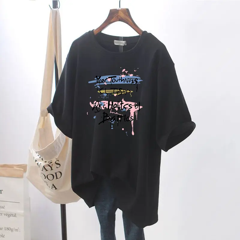 Women Loose Printed T-Shirt Pink Summer