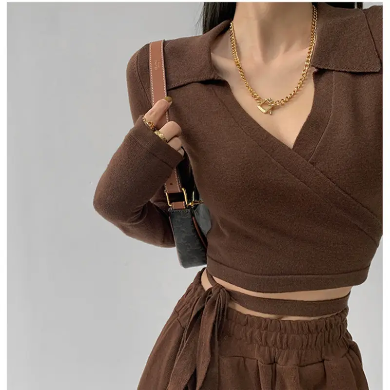 Women's White Collar Sweater with Cross Strap Bottom - Image 4