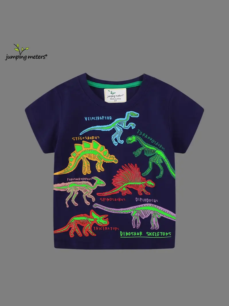 Children's Dinosaur Embroidered T-Shirt Navy Blue 2026 - Image 3