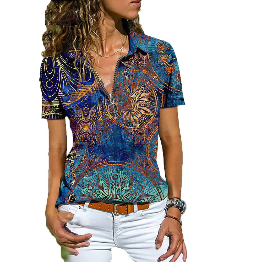 Women Zipper Top T-Shirt Ethnic Bohemian Hot Sale 2022 - Image 12