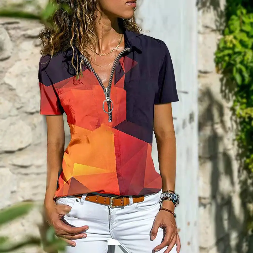 Women Zipper Top T-Shirt Ethnic Bohemian Hot Sale 2022 - Image 3